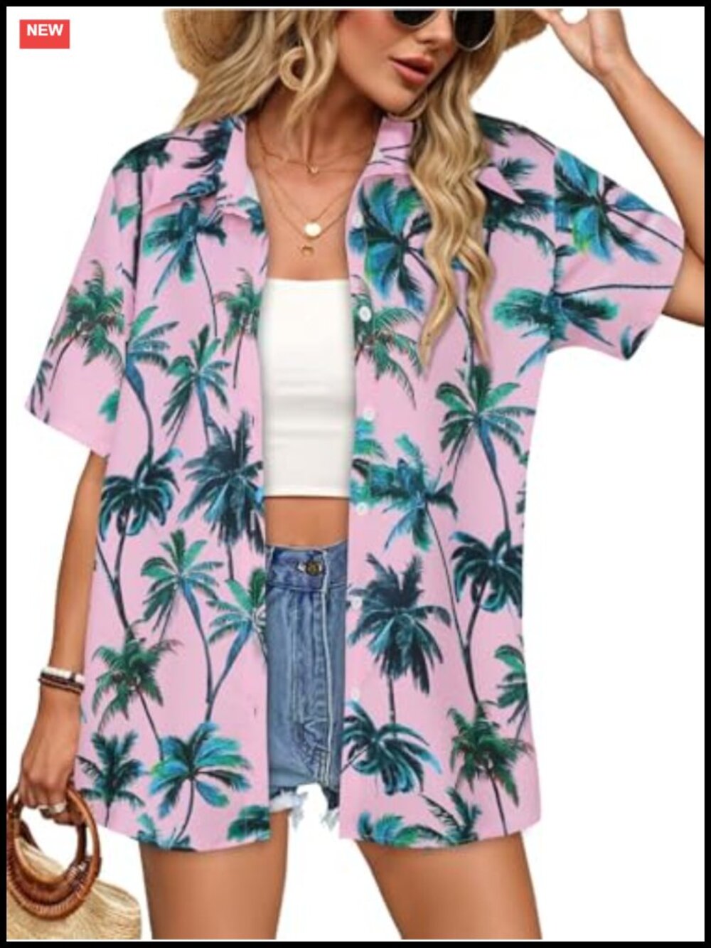 Women's Hawaiian Button Down Short Sleeve Blouse Summer Beach Top